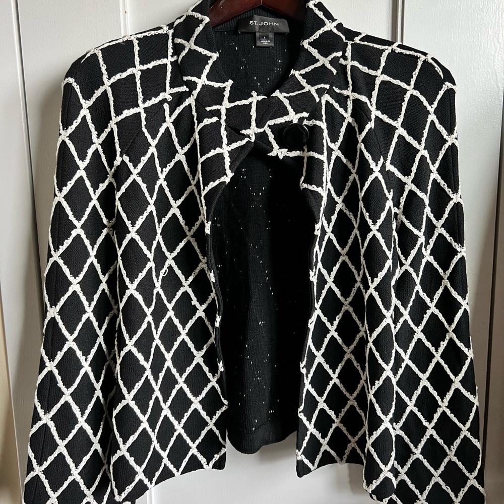St John wool blend diamond pattern stand up collar jacket